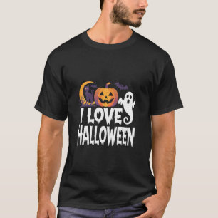 Camiseta Eu Amo Fantasma Abóbora Gato Lua de Halloween
