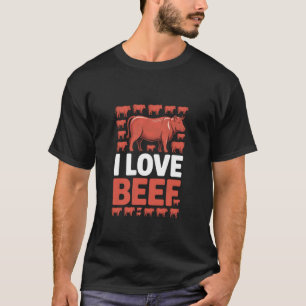 Camiseta Eu Amo Fãs de Churrasco de Pecuária de Gado de Cor