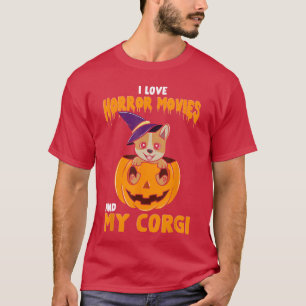 Camiseta Eu Amo Filmes de Terror E Meu Corgi Engraçado Hall
