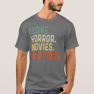 Camiseta Eu Amo Filmes de Terror E Pizza Retro Vintage Engr