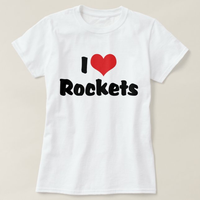 Camiseta Eu Amo Foguetes do Coração - Exploração Espacial (Frente do Design)