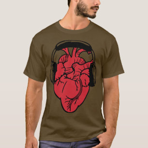 Camiseta Eu amo fones de música Coração anatômico por Tobe