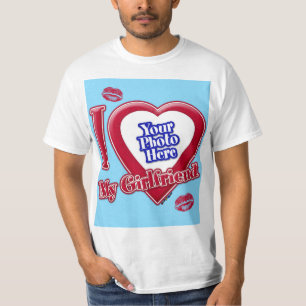 Camiseta Eu Amo Foto da Minha Namorada Coração Vermelho Bei