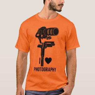 Camiseta Eu Amo Fotografia Câmera Silhueta Gráfica