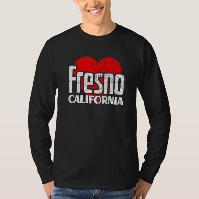 Camiseta Eu Amo Fresno California Retro Big Heart Fresno Va (Frente)