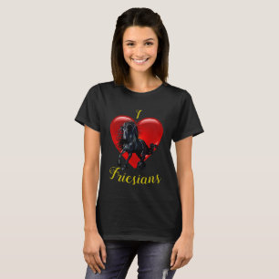 Camiseta Eu amo frisões, cavalo, coração vermelho grande
