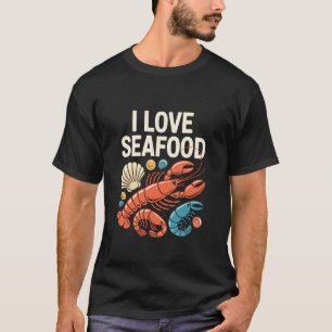 Camiseta Eu Amo Frutos do Mar Mariscos Vida Marinha
