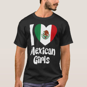 Camiseta Eu Amo Garotas Mexicanas Com Bandeira do Coração d