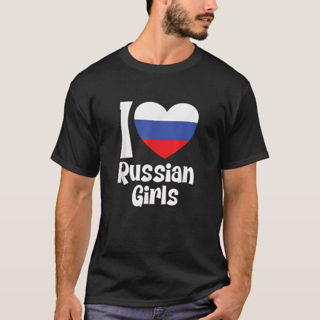 Camiseta Eu amo garotas russas com a Rússia Heart Flag T Sh (Frente)