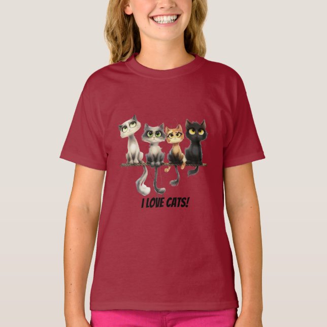 Camiseta Eu amo gatos (Frente)