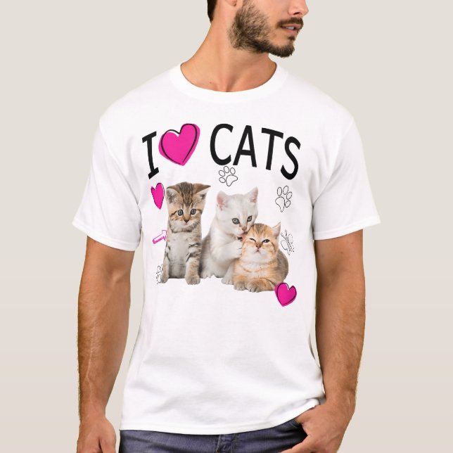Camiseta Eu Amo Gatos | Amante de gatos Eu amo gatinhos (Frente)