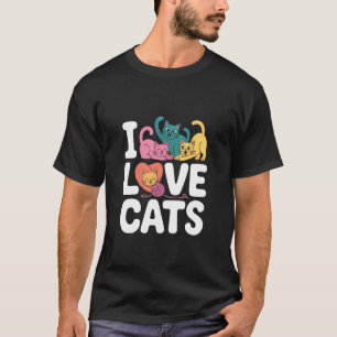 Camiseta Eu Amo Gatos Colorido Fofinho Gatinho Coração Fio