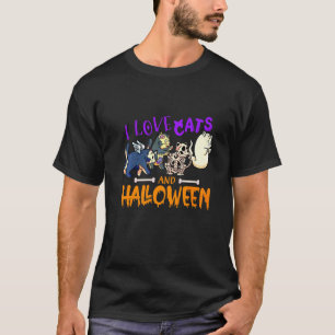 Camiseta Eu Amo Gatos E Gato De Halloween Roupas De Fantasm
