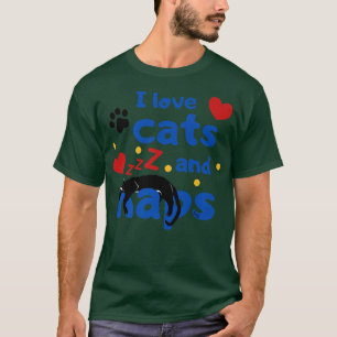 Camiseta EU AMO GATOS E NAPS Dormindo Preto Gato Gráfico De