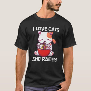 Camiseta Eu Amo Gatos E Ramen Kawaii Neko Anime Japonês N