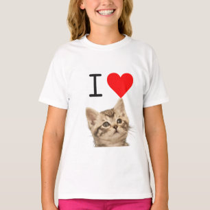 Camiseta Eu Amo Gatos Foto de Gato Personalizada para Crian