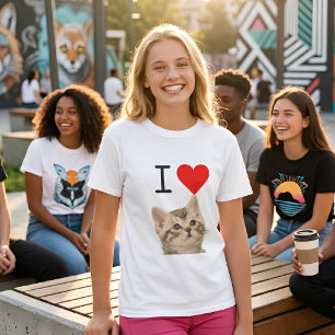 Camiseta Eu Amo Gatos Foto de Gato Personalizada para Crian