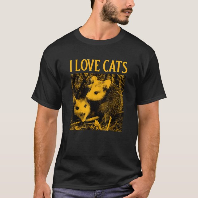 Camiseta Eu Amo Gatos  Gambá 1 (Frente)