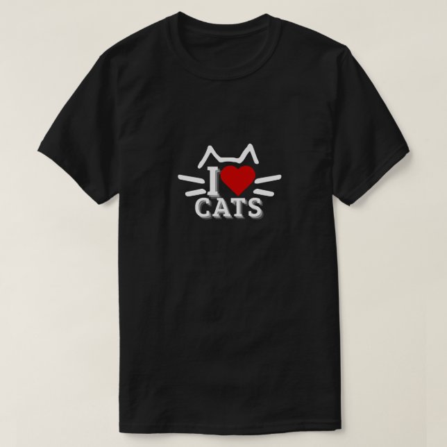 Camiseta Eu Amo Gatos - Gatos (Frente do Design)