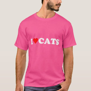 Camiseta Eu amo gatos, gosto de gatos, coração vermelho, am