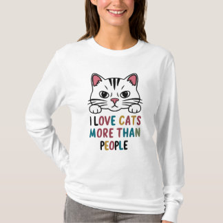 Camiseta Eu Amo Gatos Mais Do Que Pessoas Desenhando Longa 