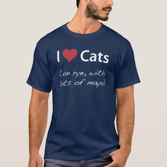 Camiseta Eu amo gatos (no centeio, com lotes de Mayo) (Frente)