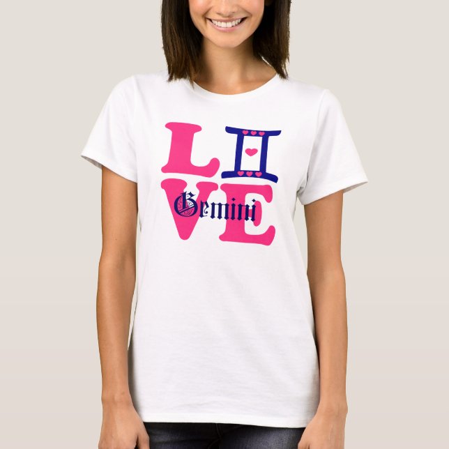 Camiseta ♊! Eu Amo Gemini-Best-Zodiac Sinal Slim-Hit (Frente)