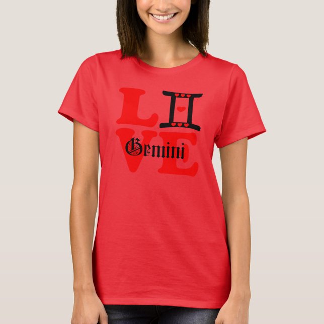 Camiseta ♊! Eu Amo Gemini-Best-Zodiac Sinal Slim-Hit (Frente)
