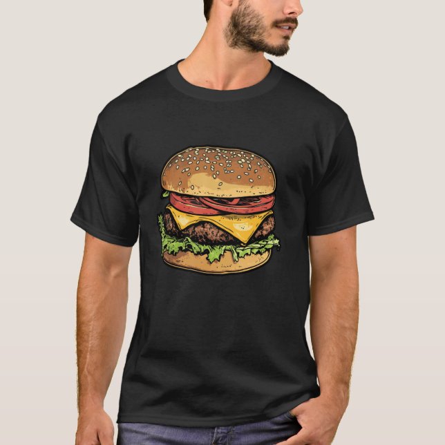 Camiseta Eu Amo Hambúrgueres De Queijo De Comida Rápida Des (Frente)