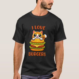 Camiseta Eu Amo Hambúrgueres Gato Fofo Amante de Comida Div