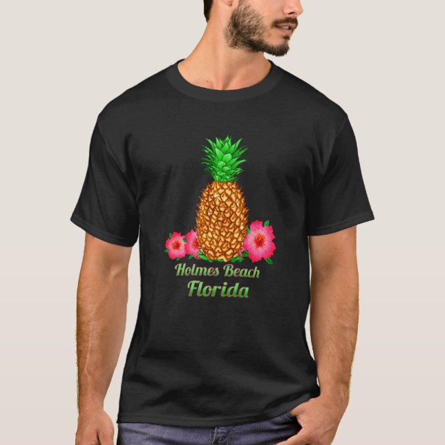 Camiseta Eu Amo Holmes Beach Flórida Fl Pineapple Floral (Frente)