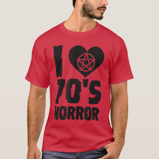 Camiseta Eu Amo Horror dos Anos 70 Coração Pentagrama Filme