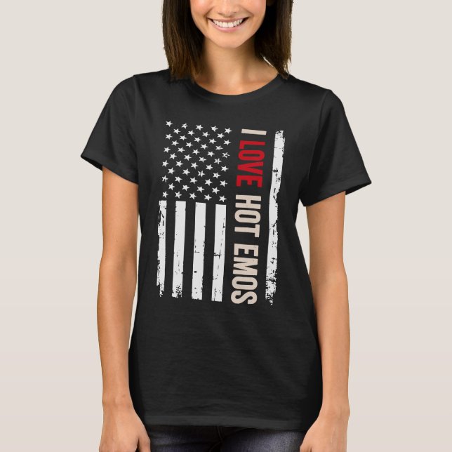 Camiseta Eu Amo Hot Emos American Flag (Frente)