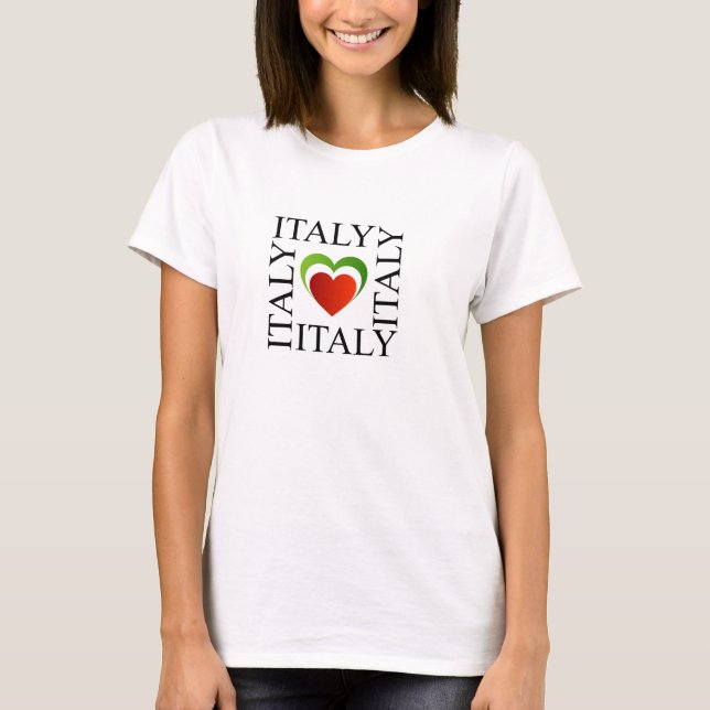 Camiseta Eu amo Italia com cores italianas da bandeira (Frente)