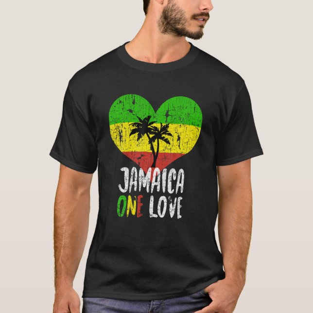 Camiseta Eu Amo Jamaica One Love Palm Tree Reggt Shirt (Frente)