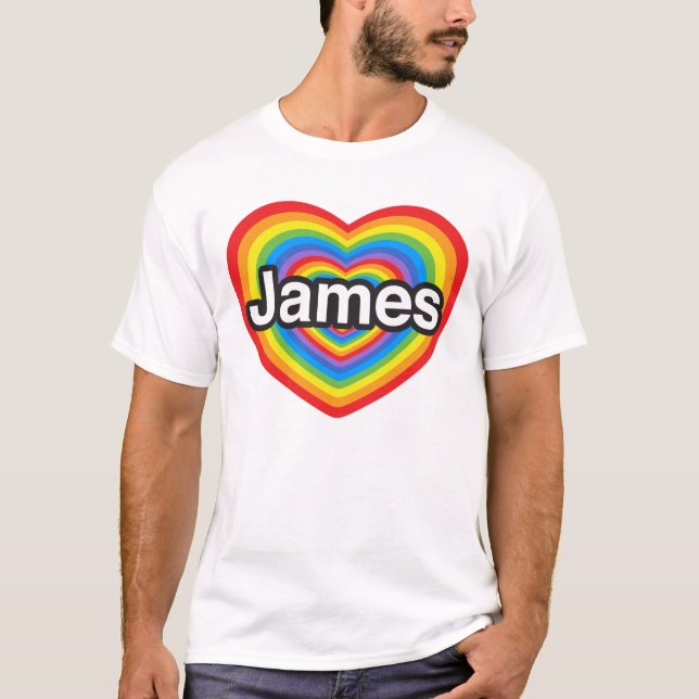 Camiseta Eu amo James. Eu te amo James. Coração (Frente)
