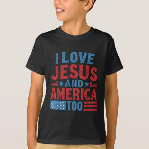 Camiseta Eu Amo Jesus América 4 de Julho Dia da Independênc
