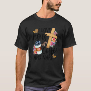 Camiseta Eu Amo Jesus Café E Dormir Coisa Cristã Engraçada