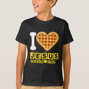 Camiseta Eu Amo Jesus Coração de Waffle