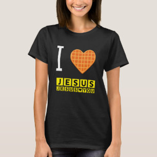 Camiseta Eu Amo Jesus Coração de Waffle Divertido Café da M