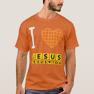 Camiseta Eu Amo Jesus Coração de Waffle Divertido Café da M