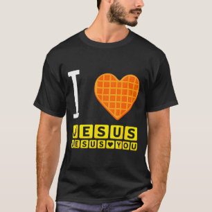 Camiseta Eu Amo Jesus Coração de Waffle Divertido Café da M