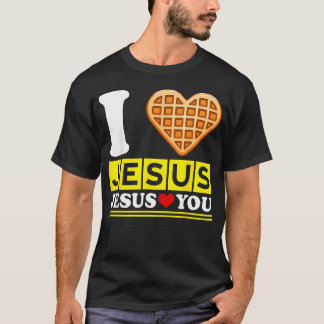 Camiseta Eu Amo Jesus Coração de Waffle Divertido Cristão