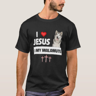 Camiseta Eu amo Jesus e as minhas patas malamutas do Alasca