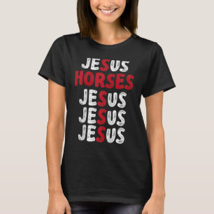 Camiseta Eu Amo Jesus e Cavalos Garota Mulheres Vintage Jes