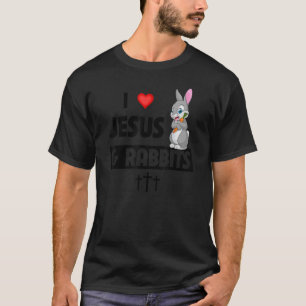 Camiseta Eu Amo Jesus e Coelhos Ovo de Páscoa Cristão Anim