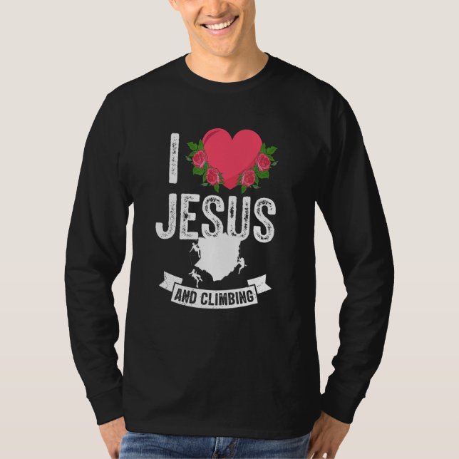 Camiseta Eu Amo Jesus E Esporte Escalando O Monte Do Clima  (Frente)