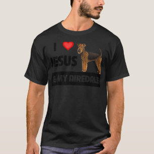 Camiseta Eu amo Jesus e meu Cachorro Airedale Terrier Mãe P