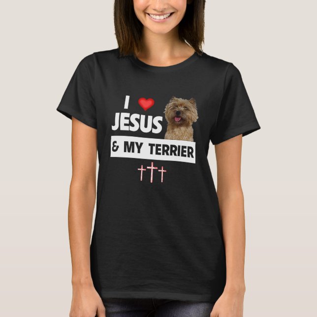 Camiseta Eu amo Jesus e meu Cairn Terrier Cog Mãe Pai Chri (Frente)