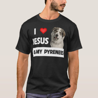 Camiseta Eu Amo Jesus e Meu Grande Cão Pyrenees Mamãe Papai